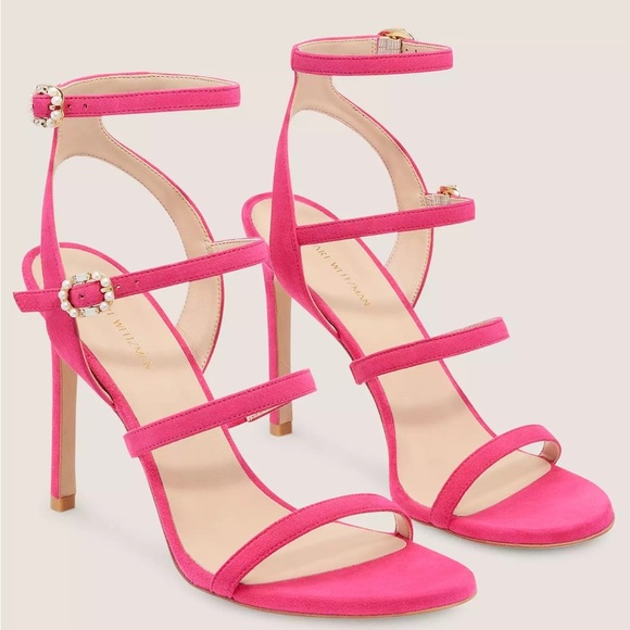 Stuart Weitzman Dazzle Gladiator 100 Sandal Suede Peonia Hot Pink - Picture 1 of 13